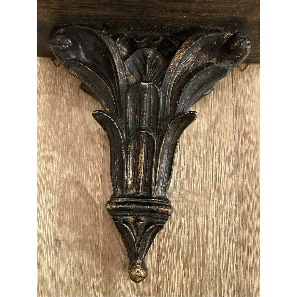 Vintage Ornate Black Gilt Gold Acanthus Wall Shelf Bracket Display Shelves Italy
